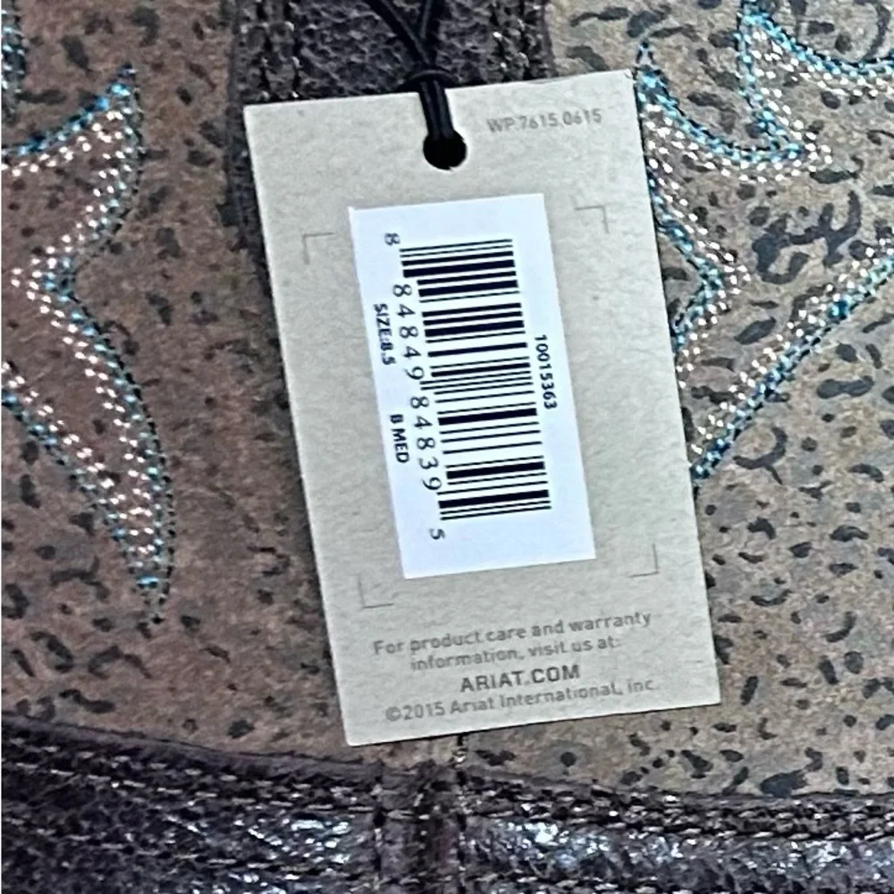 Ariat Dark Brown Western Boots with Aqua Blue Accents - Picture 4 of 5